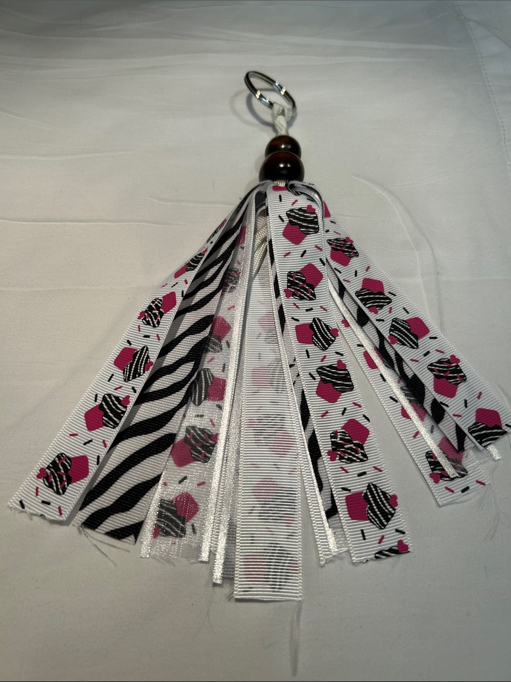 Pink & Black Cupcake Tassel Keychain - Handmade by Evelyn